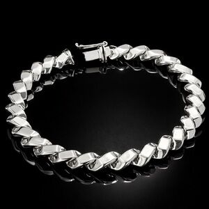 San Marco link polished mirrored sterling silver stampato bracelet vintage QVC